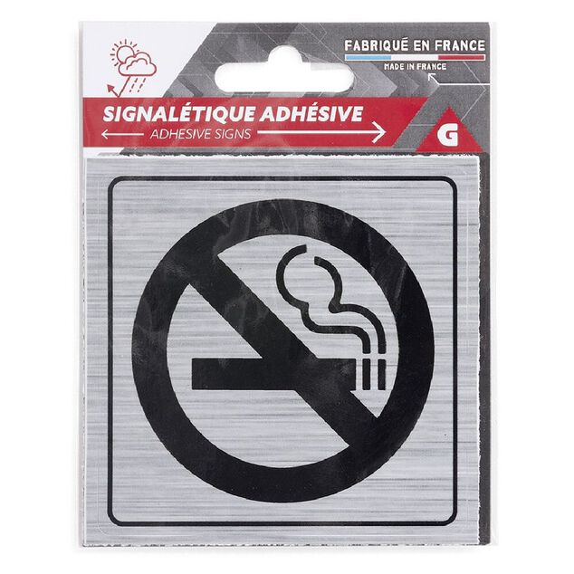 Signal&eacute;tique adh&eacute;sive Interdiction de fumer gris et noir 8x8cm