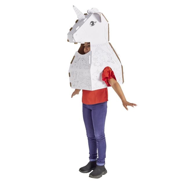 Costume en carton forme animal &agrave; colorier avec 6 feutres (2 mod&egrave;les licorne ou dinosaure)