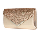 Sac pochette de soirée satiné et pailleté 24x5,6xH14cm - 2 modèles noir ou doré