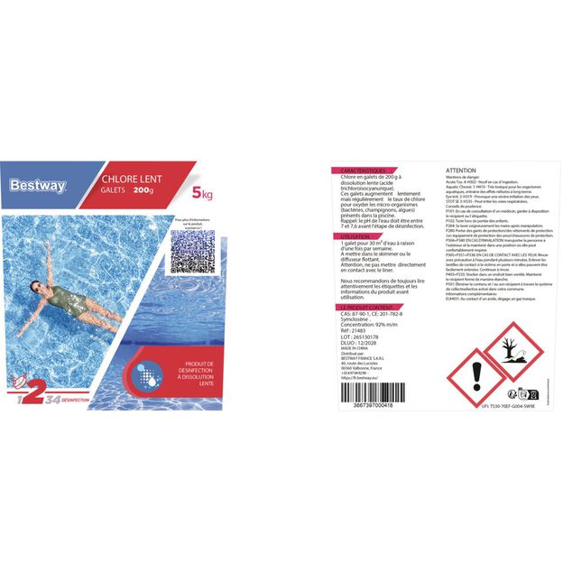 Chlore lent piscine 5kg galet 200gr