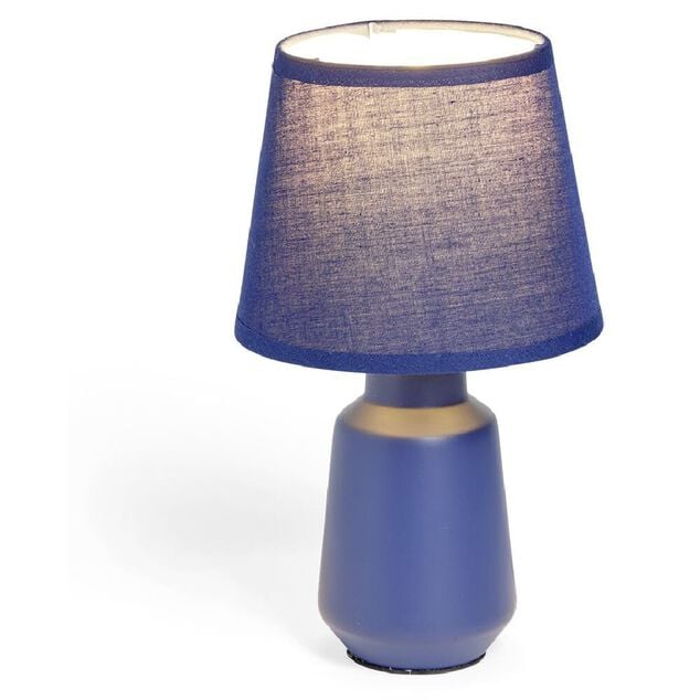 Lampe &agrave; poser en c&eacute;ramique avec abat-jour tissu bleu &Oslash;14,2xH24,5cm
