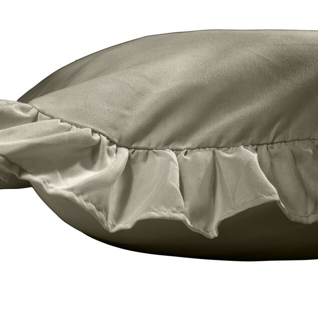 Taie d'oreiller carr&eacute;e satin&eacute;e unie &agrave; volants 63x63cm (3 mod&egrave;les)