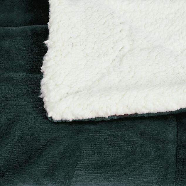 Plaid pilou pilou r&eacute;versible vert et blanc 127x152cm