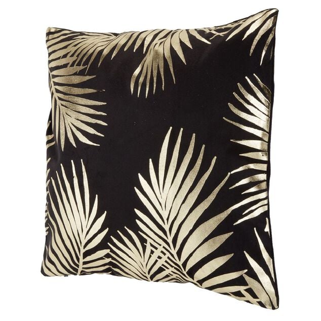 Housse de coussin imitation velours 40x40cm noir motif dor&eacute;