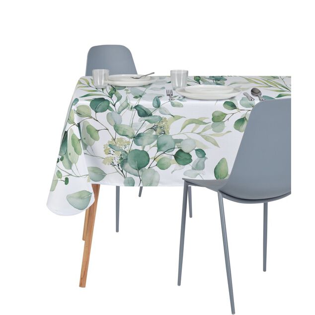 Nappe rectangulaire plastique blanc motif feuillage vert 140x250cm