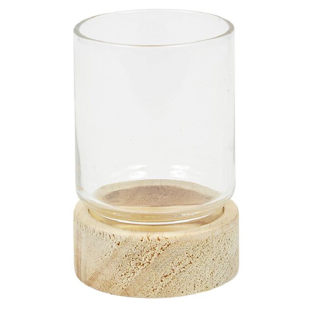 Photophore en verre et socle en pin