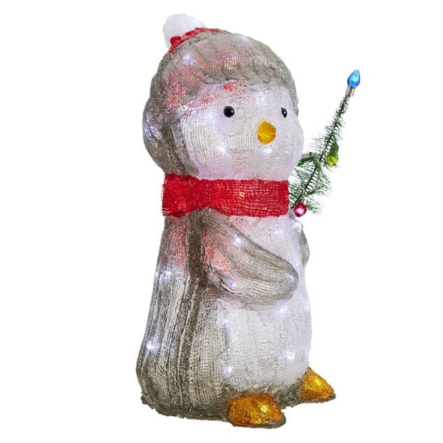 D&eacute;coration de No&euml;l ext&eacute;rieure lumineuse pingouin LED blanc froid 20x20xH43cm