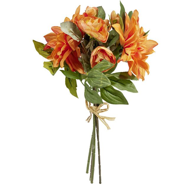 Fleur artificielle piquet rose/dahlia jaune H40cm