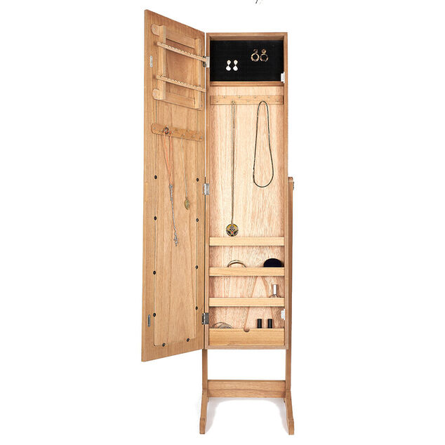 Miroir psych&eacute; range bijoux sur pieds en bois