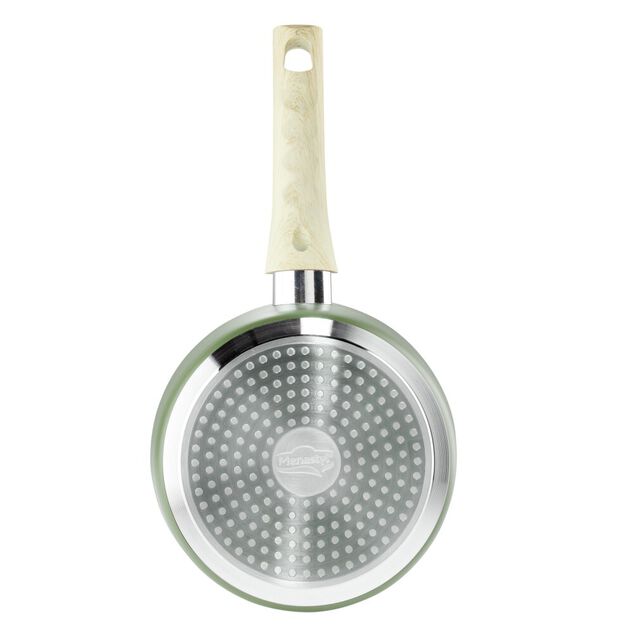 Casserole rev&ecirc;tement c&eacute;ramique vert olive poign&eacute;e effet bois &Oslash;18cm tous feux