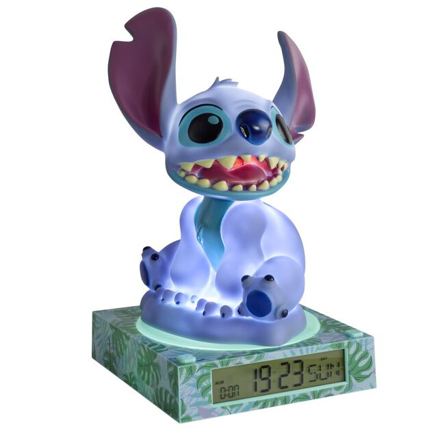 Lampe 3D r&eacute;veil Disney Stitch avec affichage date plastique bleu 19,5x15xH24cm