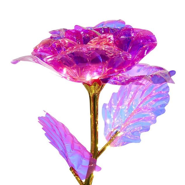Rose &eacute;ternelle iris&eacute;e lumineuse avecLED 15x15xH50cm (3 mod&egrave;les)