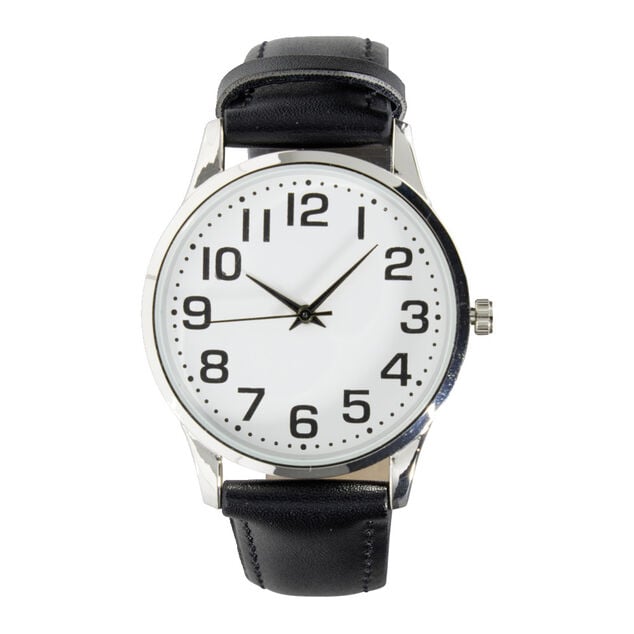 Montre homme cadran rond acier argent&eacute; bracelet simili &Oslash;3,5xH23,5cm (2 mod&egrave;les)