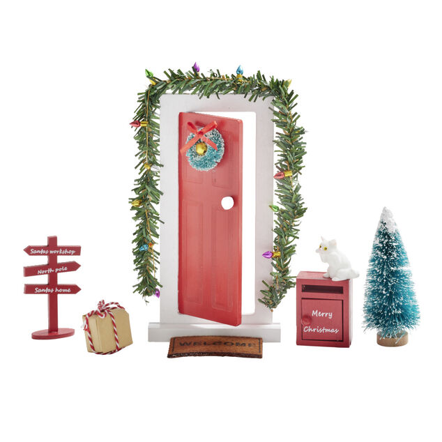 Lot de 8 accessoires "entr&eacute;e" en bois pour lutin farceur L20x14x4cm