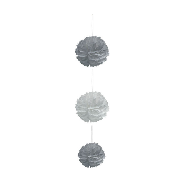 Suspension 3 boules chiffon en papier gris
