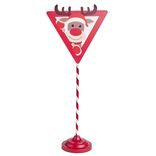 Pancarte de signalisation renne de No&euml;l m&eacute;tal rouge et blanc H59cm