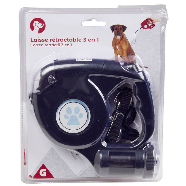 Laisse enrouleur distributeur de sac et lampe LED (2 mod&egrave;les)