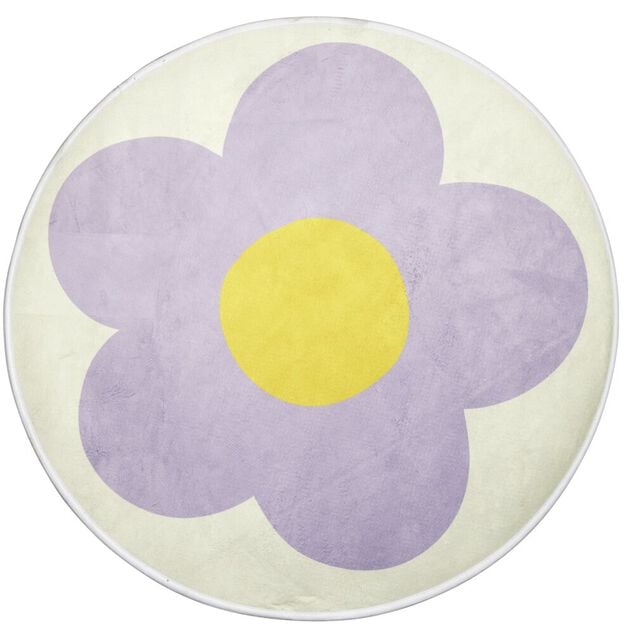 Tapis rond blanc motif marguerite &Oslash;90cm (2 mod&egrave;les violet ou rose)