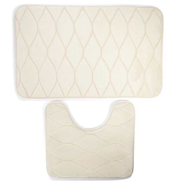 Ensemble tapis de douche m&eacute;moire de forme 45x75cm et WC 40x50cm beige