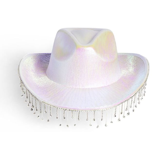Chapeau de cowboy &agrave; franges rose ou blanc