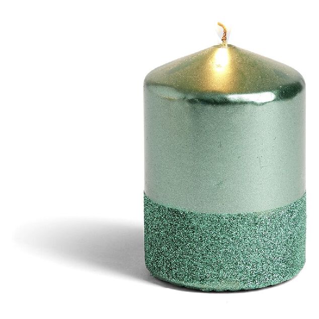 Bougie pilier paillet&eacute; vert &Oslash;7xH10 cm