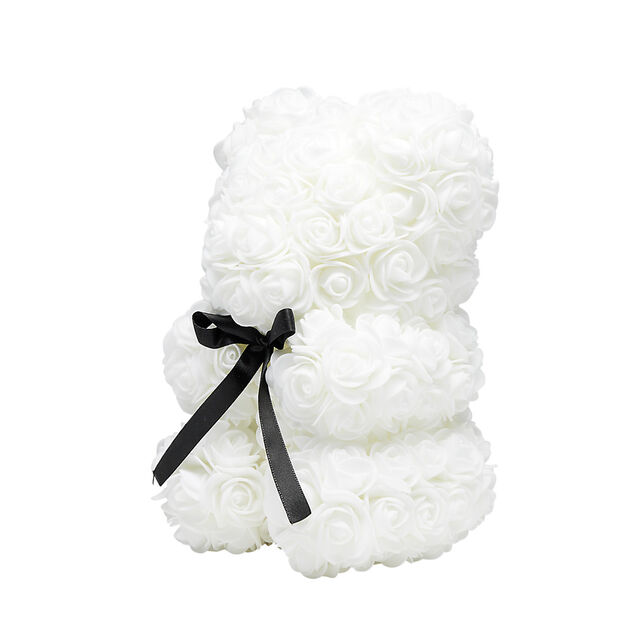 Ourson bouton de rose blanc 15x16xH23cm