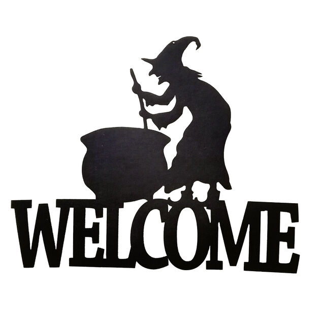 D&eacute;coration de porte Happy Halloween Welcome suspension feutrine x2