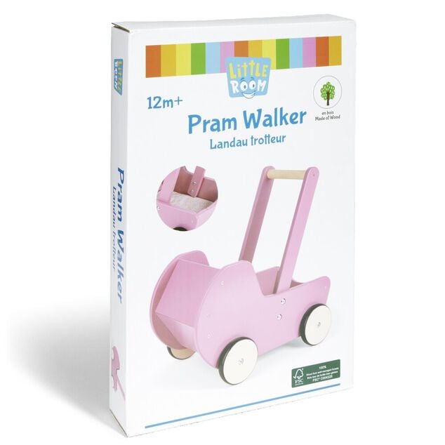 Jouet poussette enfant en bois rose