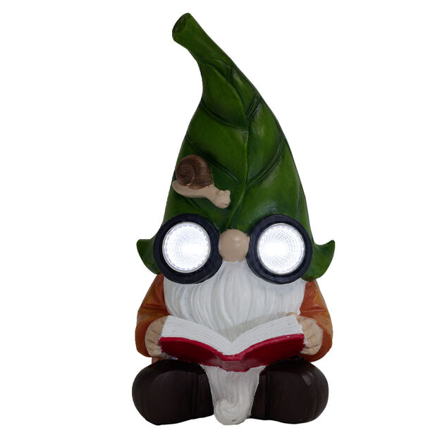 Nain de jardin gnome avec yeux lumineux 10,5x9,5xH20cm