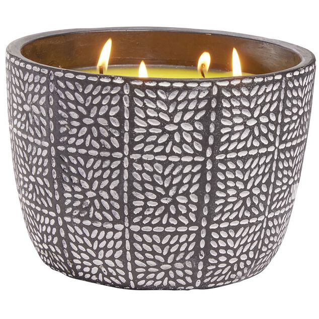 Bougie citronnelle pot ciment motif grain de riz 20H - &Oslash;20xH14cm