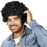 Perruque homme cheveux noirs boucl&eacute;s