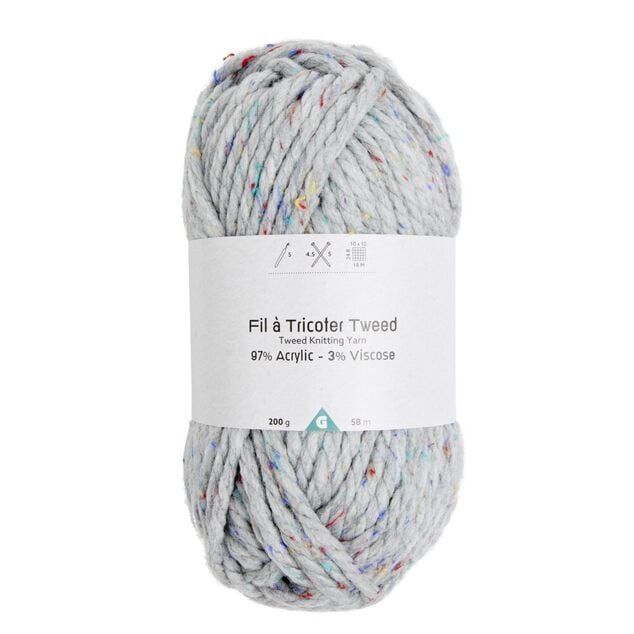 Pelote fil à tricoter tweed épaisse acrylique et viscose gris 200g