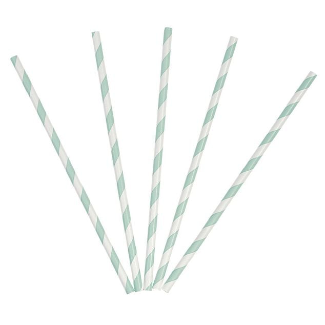 Paille en papier motif chevron blanc et vert x20
