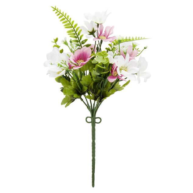 Piquet pâquerette H27 cm blanc rose - Fleur artificielle 22 têtes
