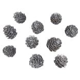 Pomme de pin &agrave; poser effet neige argent&eacute;e x11