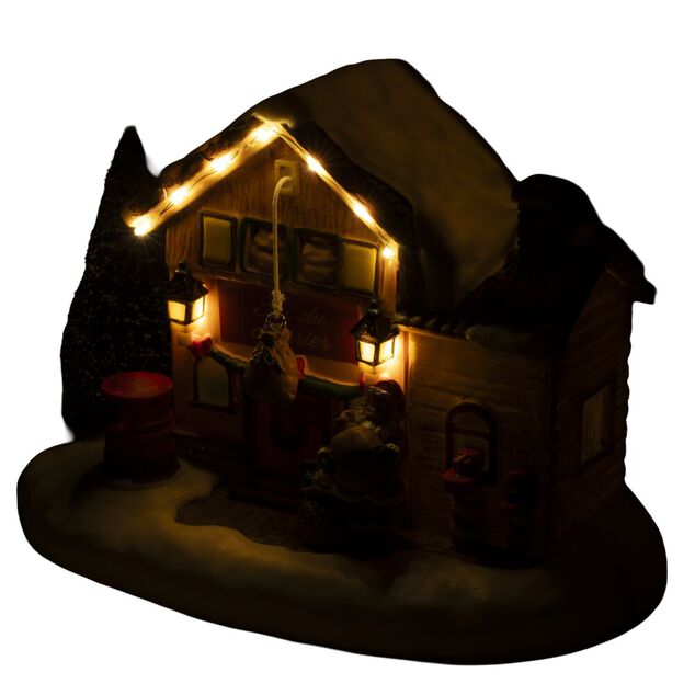 Village de No&euml;l lumineux et anim&eacute; LED courrier du P&egrave;re No&euml;l 21,5x12xH14cm