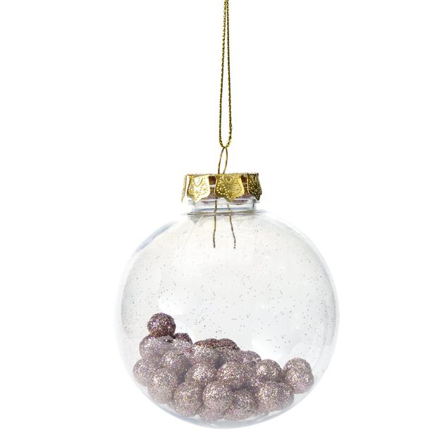 Boule de Noël plastique transparent avec billes Ø8cm (4 modèles)
