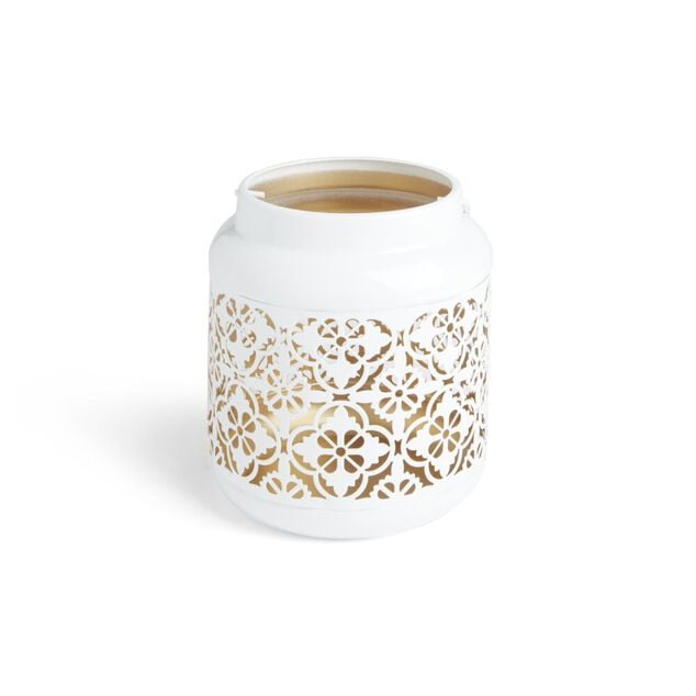 Lanterne carreaux de ciment ajour&eacute;s m&eacute;tal blanc &Oslash;12xH14cm