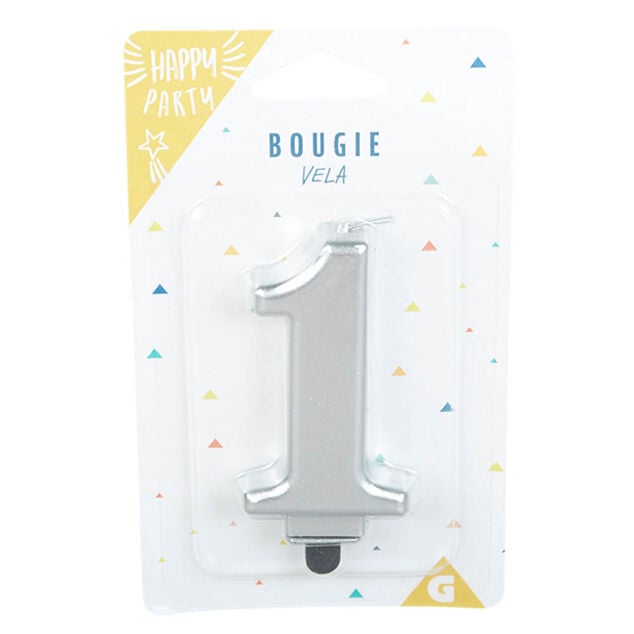 Bougie anniversaire chiffre 1 mat argenté