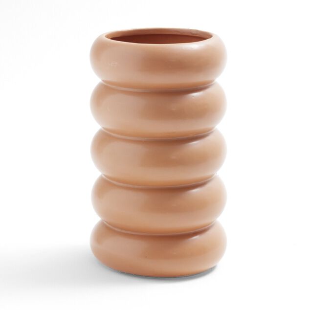 Vase anneau c&eacute;ramique marron terracotta &Oslash;11,7xH20,6cm