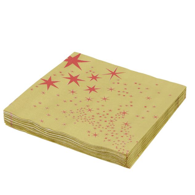Serviette en papier 4 plis X20 pcs imprim&eacute; motif &eacute;toiles rouges 33X33 cm dor&eacute;