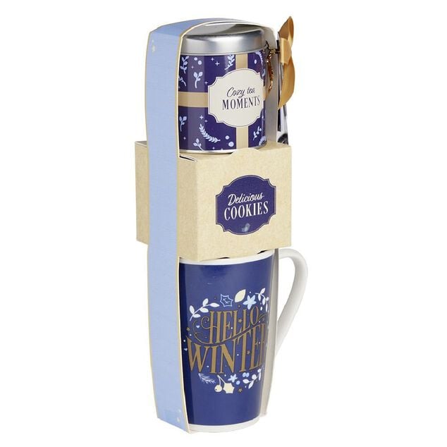 Coffret mug et accessoires bleu et blanc 12x29x8cm