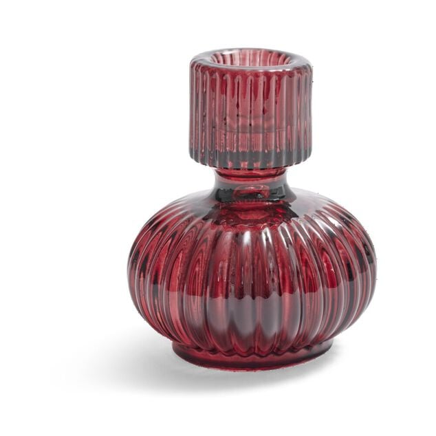 Bougeoir verre rose fonc&eacute; &Oslash;7,5xH9cm