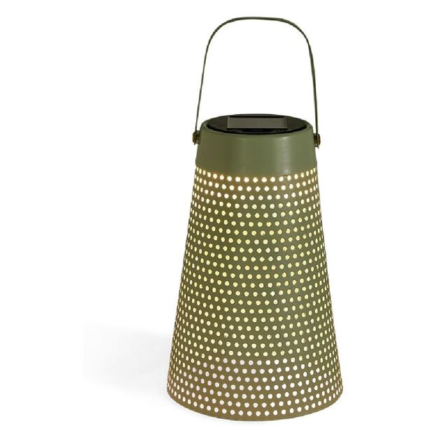 Lampe nomade solaire Faro m&eacute;tal perfor&eacute; vert &Oslash;12,8xH20cm