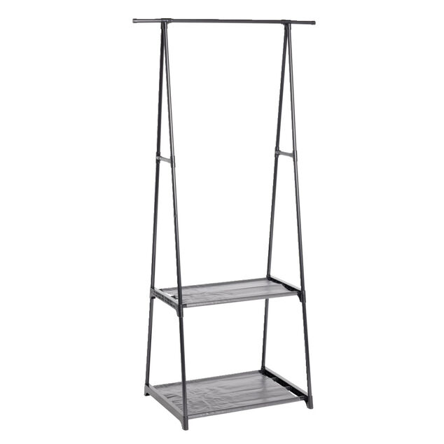 Portant v&ecirc;tements ajustable m&eacute;tal noir 2 tablettes 78x40xH160cm