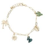 Bracelet cha&icirc;ne avec pampilles th&egrave;me plage m&eacute;tal dor&eacute; L10cm