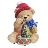 Ourson assis avec sapin de No&euml;l lumineux anim&eacute; sonore polyr&eacute;sine 26x26xH34,5cm