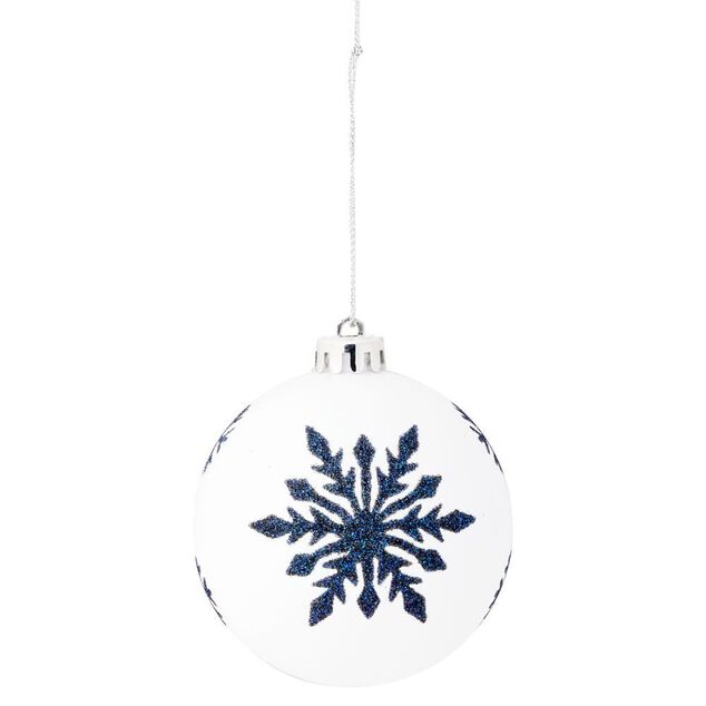 Boule de No&euml;l imprim&eacute; flocon paillet&eacute; bleu et blanc &Oslash;8cm