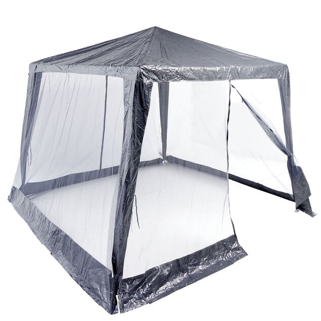 Tonnelle de jardin Sienne avec moustiquaire UPF50+ acier et tissu gris 3x3xH2,45m