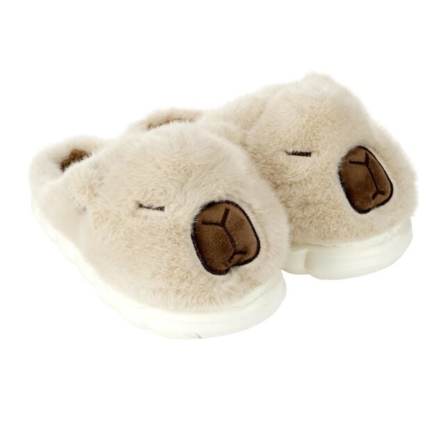 Chaussons peluche capybara beige taille 34 &agrave; 41